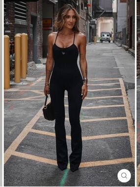 Beyond Egreis Slim Fit Black Jumpsuit with Spaghetti Straps Size M